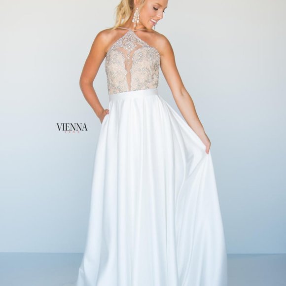 Vienna Prom Halter Satin Gown - Picture 2 of 6